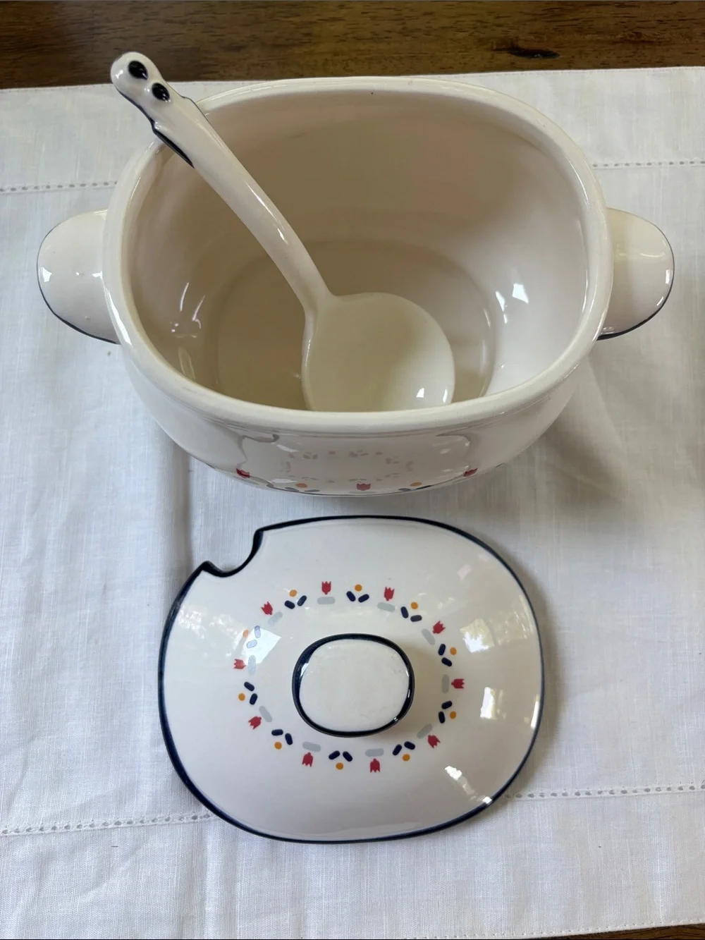 Vintage Country Borders Japan Lidded Ceramic Gravy Boat Tureen